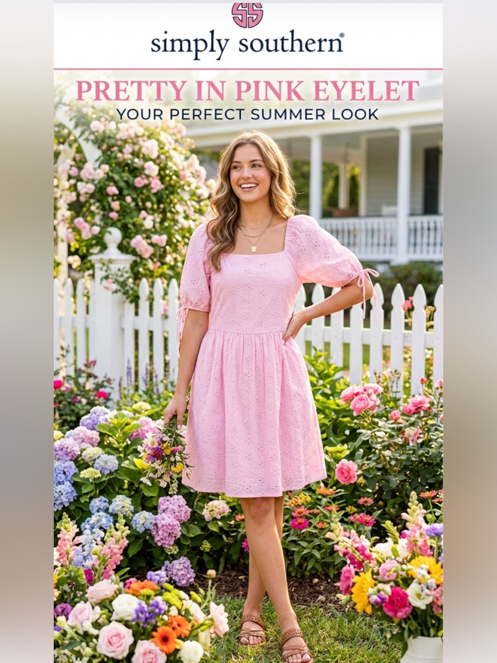 NWT ~ Simply Southern Pink Eyelet Square-Neck Dress ~ Size Large
